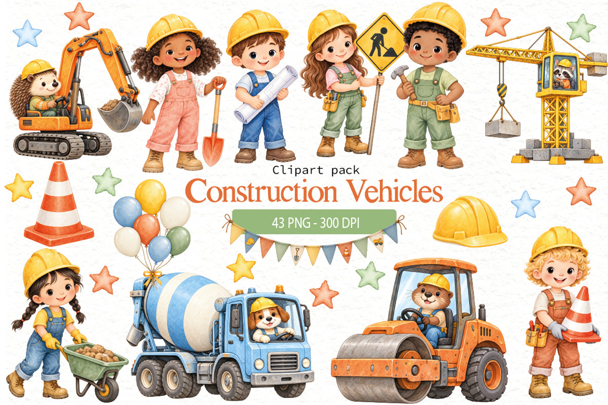 Construction Vehicles Clipart, a Transportation Illustration by Villa 11 Estudio (Photo 1 of 9)