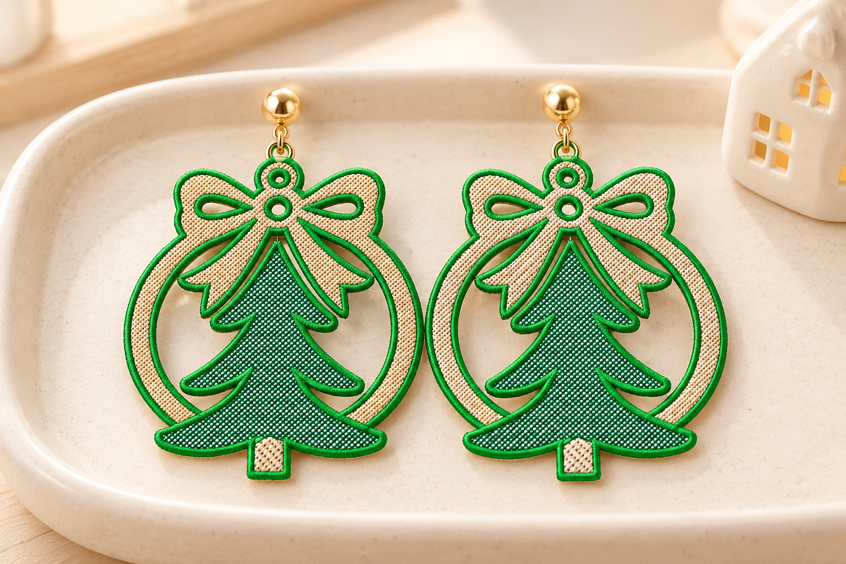 Christmas Tree Earrings Embroidery, an Object Graphic by Craft Nest (Photo 1 of 4)