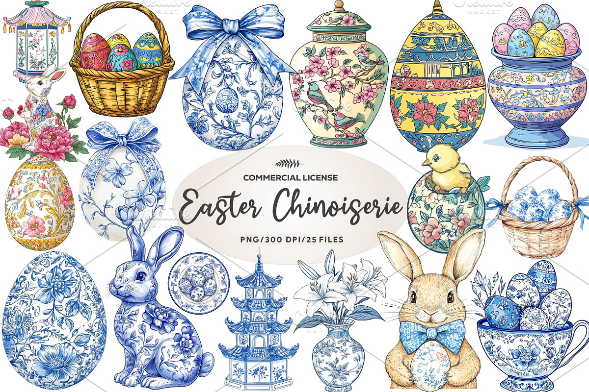 Easter Chinoiserie Sublimation Clipa, an Illustration by CreationArt (Photo 1 of 5)