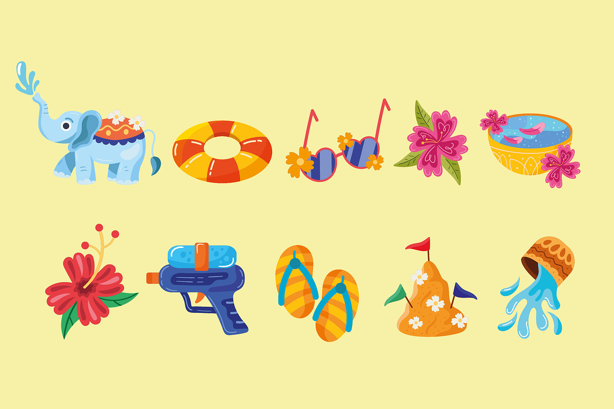 Songkran Festival Illustration Set