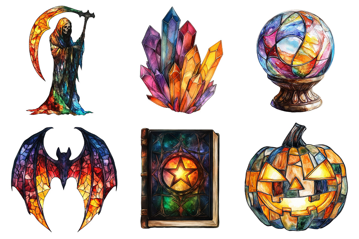 Halloween Stained Glass Clipart, an Illustration by Daily.Designs (Photo 3 of 5)