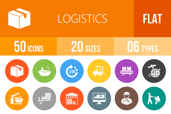 50 Logistics Flat Round Icons