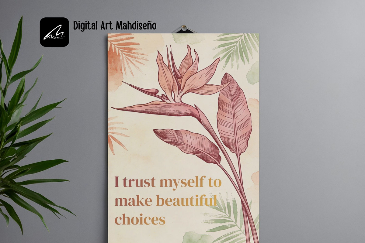 Boho Botanical Affirmation Cards, a Card Template by Digital Art Mahdiseño (Photo 8 of 13)