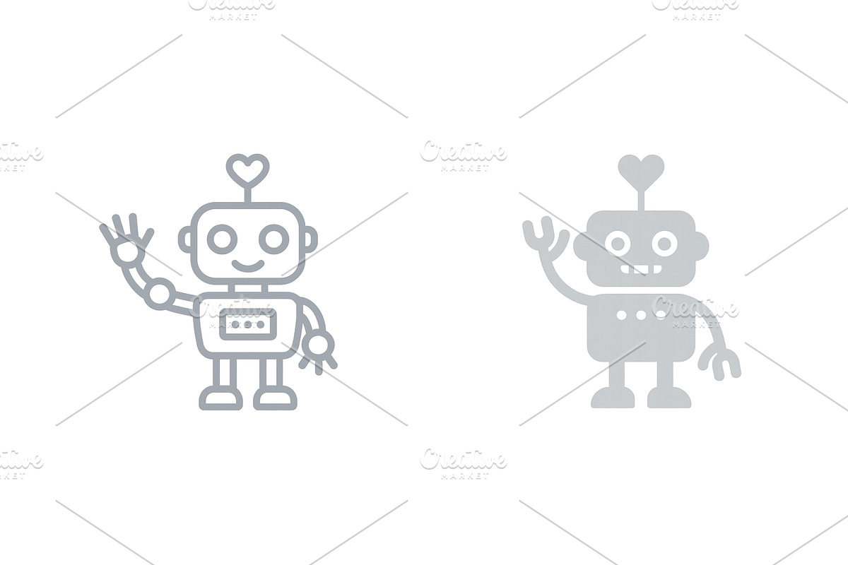 Friendly robots waving and, a Technology Illustration by ZinetroN