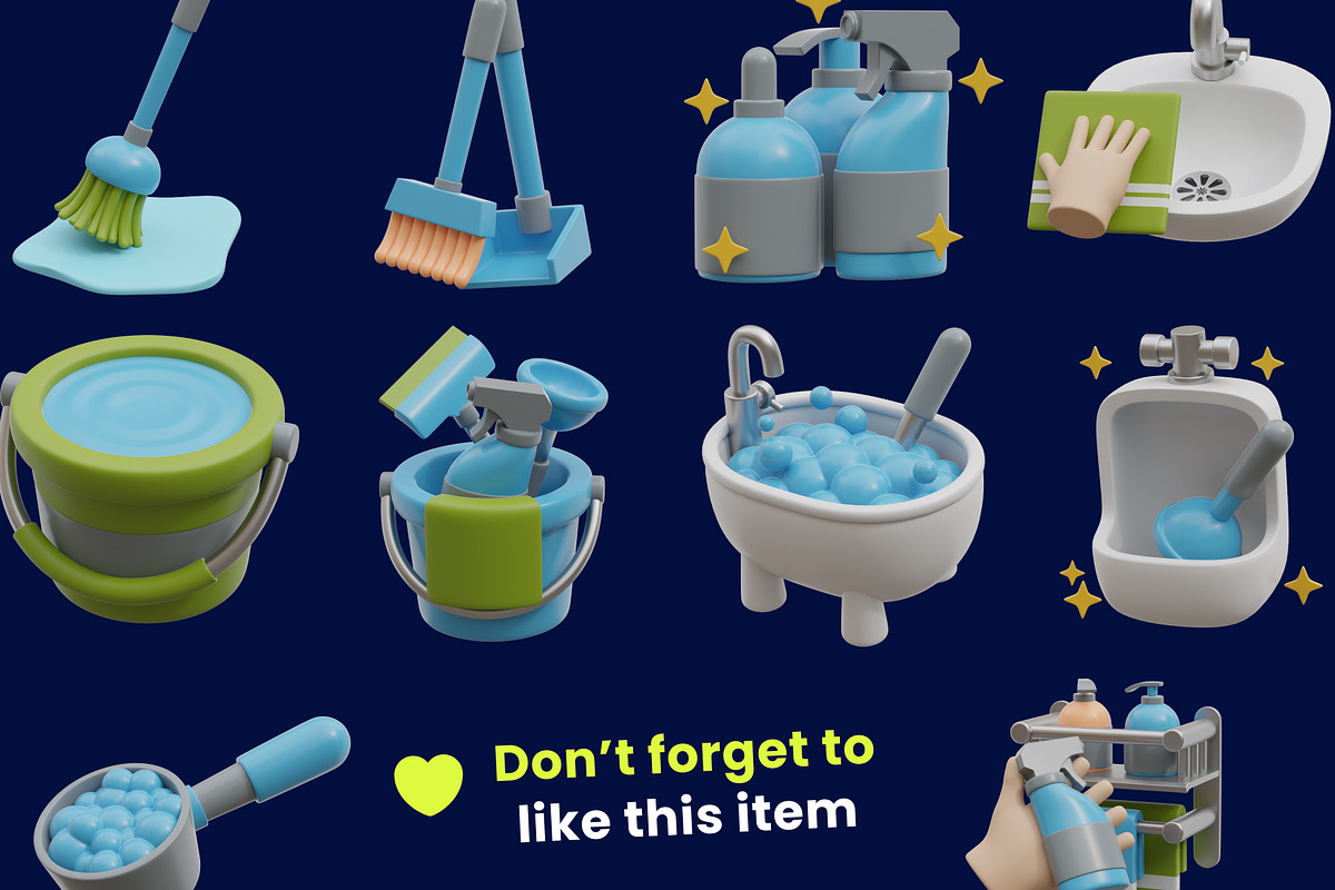 Cleaning & Housekeeping 3D Icon Set, an Environmental 3D Model by orenjidesign (Photo 8 of 8)