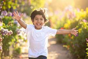 Happy Boy Running Through Colorful Flower Garden, a Sports & Recreation Photo by Davizro's Market