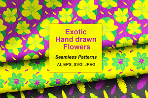 Exotic hand drawn flowers pattern