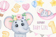 Watercolor Baby Elephant Clipart, a Decorative Illustration by ekossa_art (Thumbnail 1 of 8)