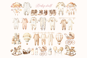 Neutral Baby Shower Clipart Set