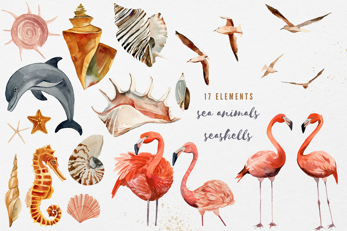 Beach summer watercolor clipart, a Seasonal Illustration by Artcard Watercolor (Photo 5 of 14)