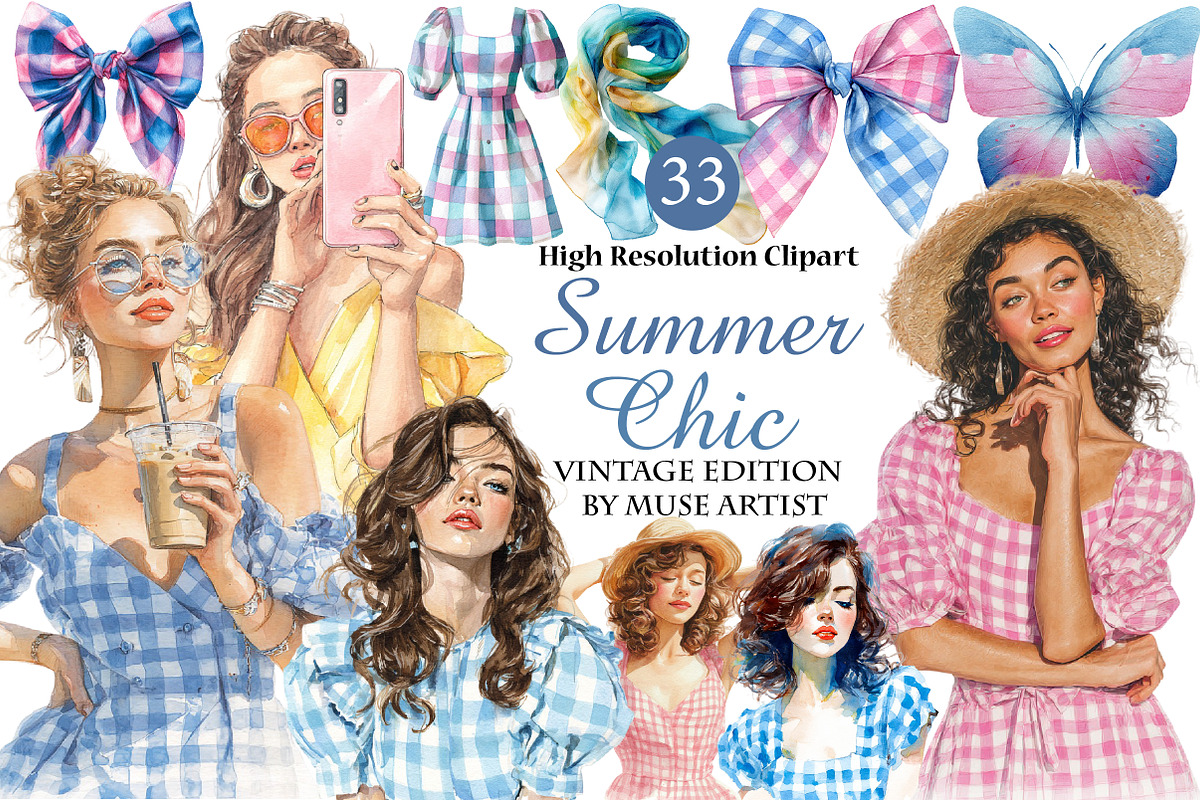 Watercolor Summer Chic Clipart, an Illustration by DreamArtGraphic (Photo 1 of 4)
