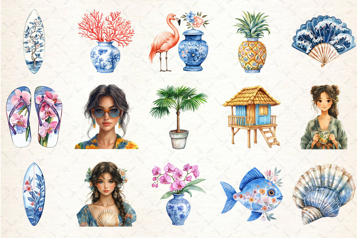 Tropical Chinoiserie Beach Clipart, an Illustration by Rose Art (Photo 2 of 4)