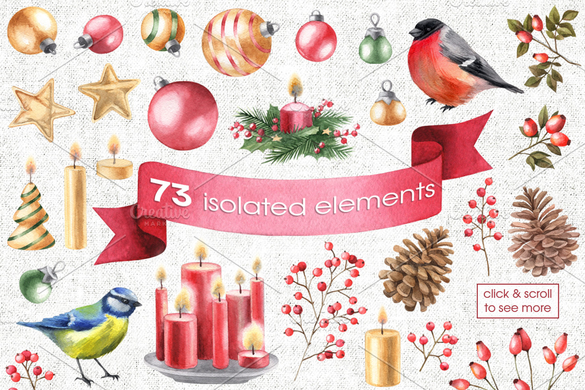 Watercolor Christmas cliparts, a Decorative Illustration by Anastasia Koba (Photo 2 of 12)