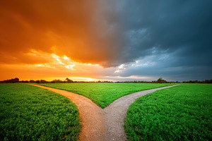 Split path at dramatic sunset, a Wallpaper Photo by AlyaAnd