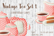 Vintage Tea Set Clipart - 1, an Object Graphic by Ladle&co. (Thumbnail 1 of 3)