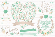 Mint Floral Heart & Banner Vectors, an Illustration by Amanda Ilkov (Thumbnail 1 of 4)