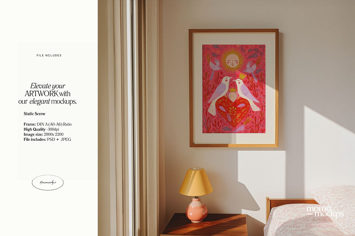 Bedroom Art Frame Mockup | DIN A, a Mockup by momomockps (Photo 3 of 9)