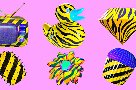 3d render sticker set creative funny stylish food objects. trend, a Food & Drink Photo by Jenya Porechenskaya