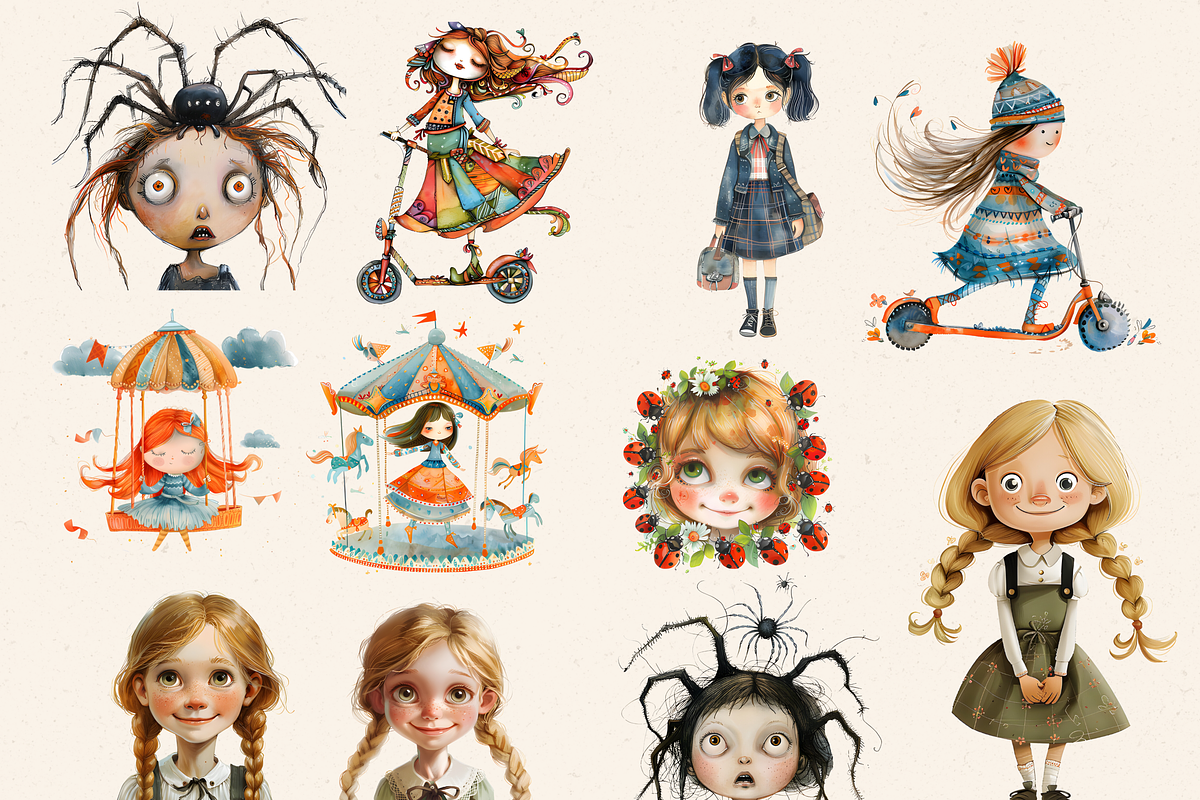 WHIMSICAL QUIRKY LITTLE GIRL CLIPART, a Person Illustration by Daring Digies (Photo 2 of 10)