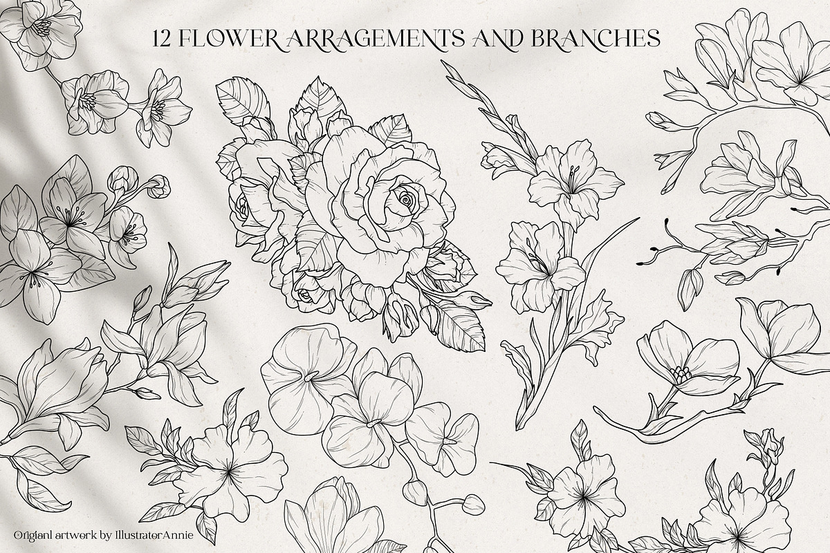 Floral Garden - Floral Line Art, an Illustration by IllustratorAnnie (Photo 7 of 10)