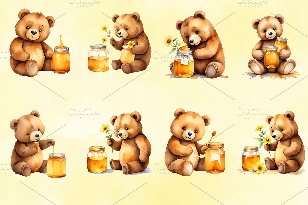 Watercolour Honey Bee Clipart, a Decorative Illustration by Coralcreations (Photo 3 of 6)