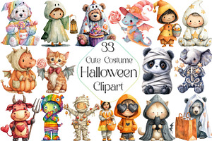 Cute Costume Halloween Clipart, an Illustration by DreamPrint404