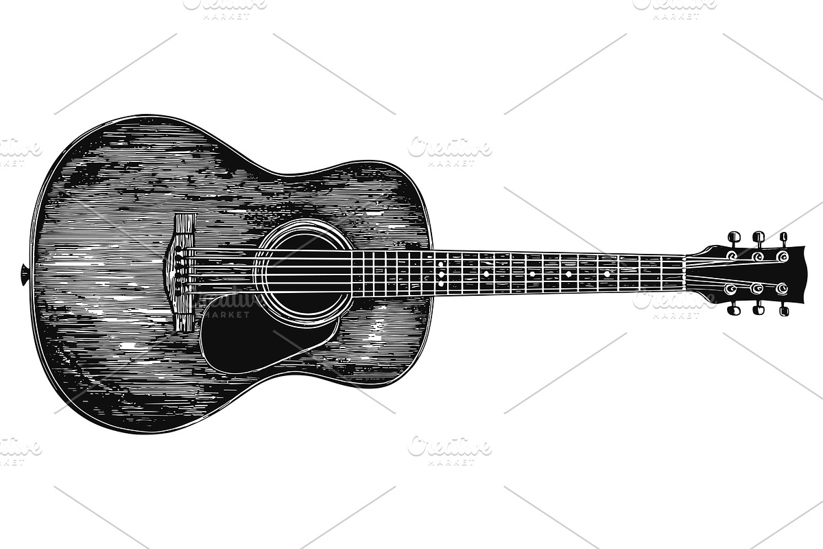 Acoustic Guitar Detailed Vintage, an Object Illustration by LadadikArt