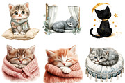 Cat & Kitten Watercolor Clipart, an Illustration by Watercolor design (Thumbnail 2 of 4)