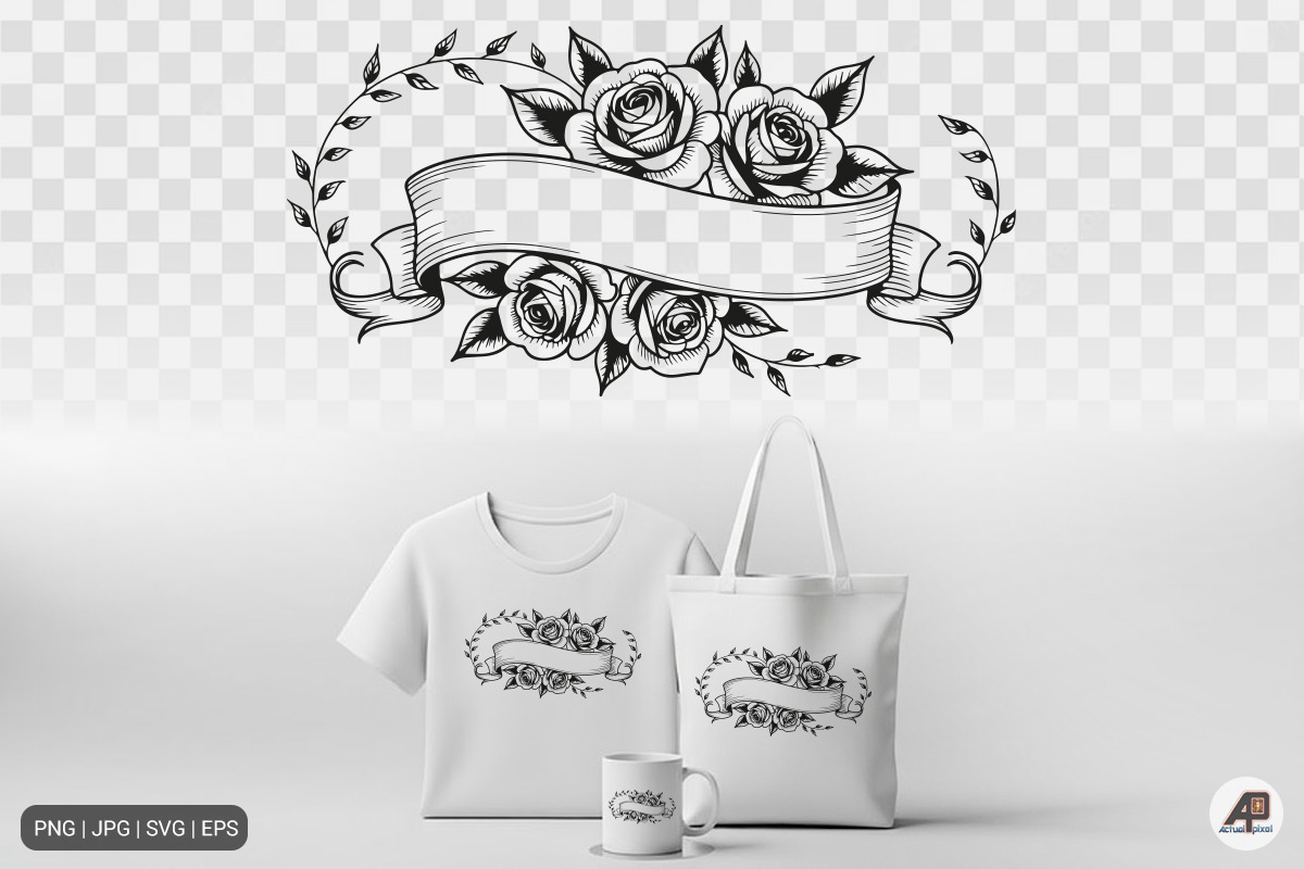 Rose Floral Ribbon Banner Bundle, an Illustration by Actual Pixel (Photo 8 of 9)