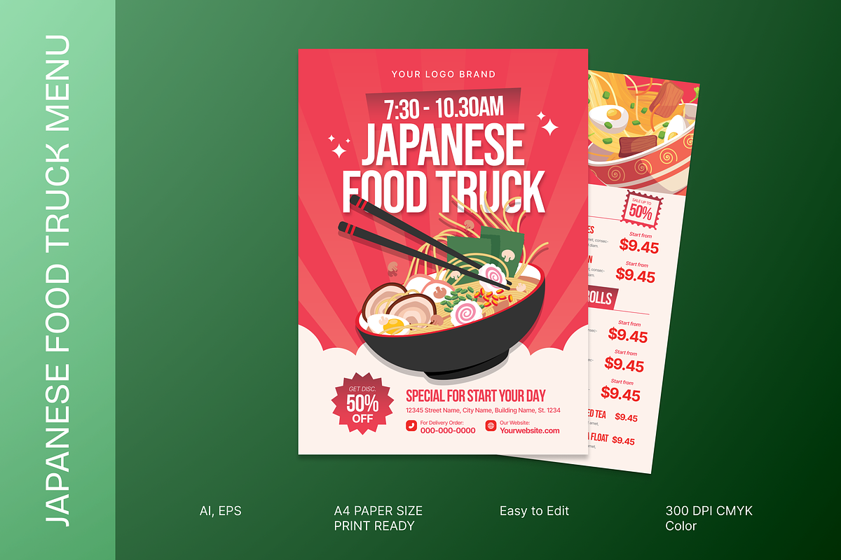 Japanese Food Truck Menu Flyer, a Flyer Template by MMPixelCraft (Photo 1 of 6)