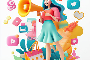 Girl announces sale on social media, a Background Photo by Pixeness Studio