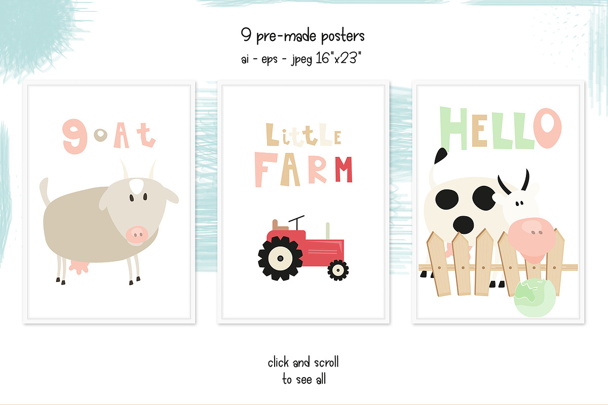 Kids Little Farm clipart & pattern, an Animal Illustration by ELFIVETROV DESIGN (Photo 2 of 7)