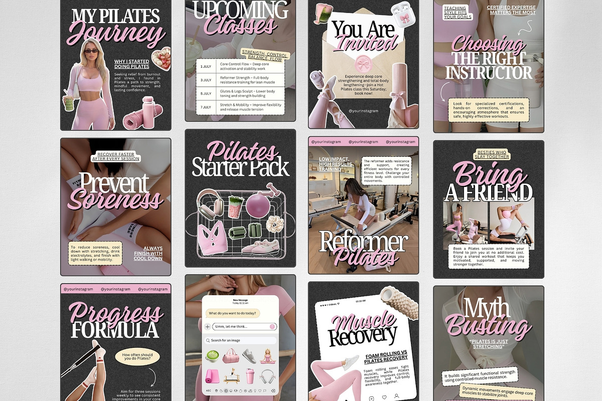 Pilates Instagram Templates, a Social Media Template by ZenSocialDesigns (Photo 2 of 9)