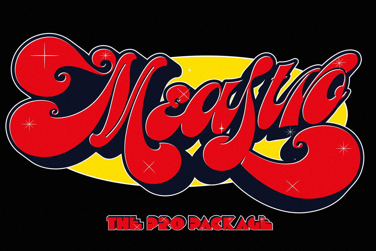 Meastro Pro Pack | Layered Retro, a Script Font by Ardana Creative (Photo 1 of 11)