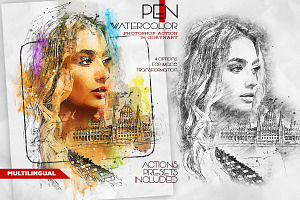 Pen Watercolor Photoshop Action