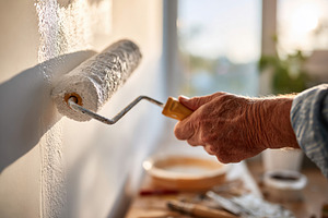 A person is painting a wall using a roller, creating a smooth layer of color in, an Arts & Entertainment Photo by AlyaAnd