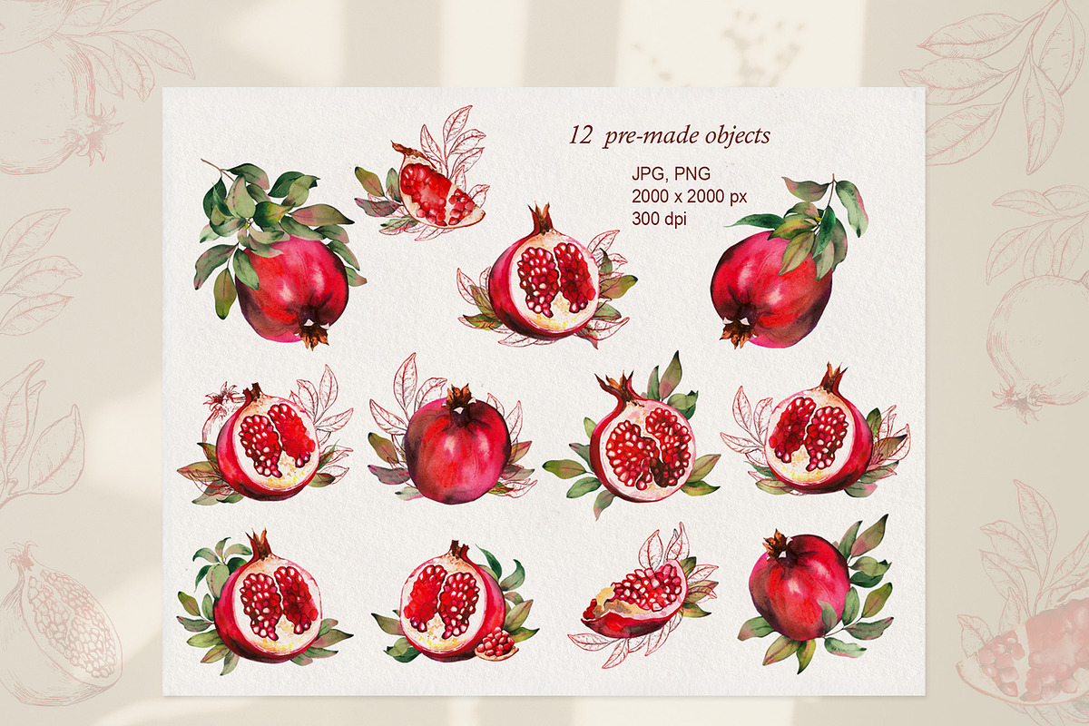 Pomegranate fruits, a Food Illustration by Jeanna Draw (Photo 3 of 10)