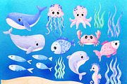 Watercolor Under Sea Animals Clipart, an Animal Illustration by MiracleArtAndDesign (Thumbnail 4 of 8)