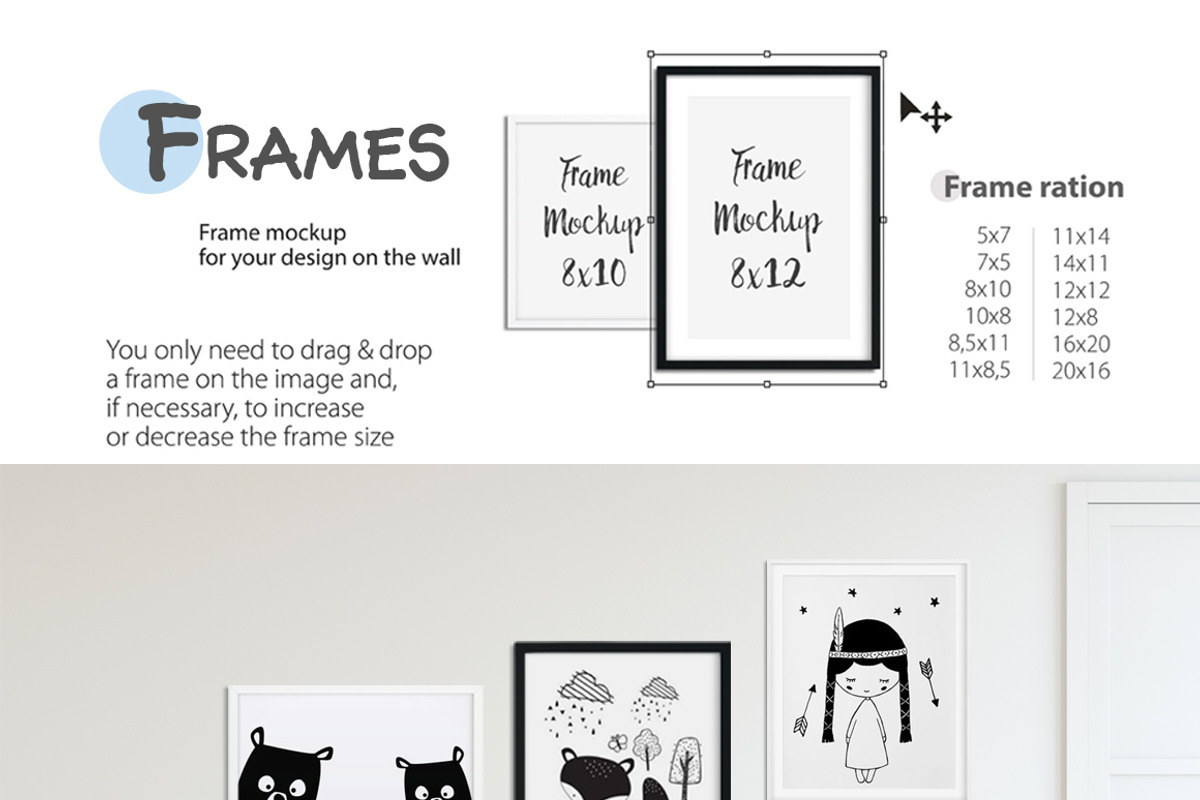 KIDS WALL & FRAMES Mockup Bundle - 3, a Print Template by Yuri-U (Photo 5 of 33)