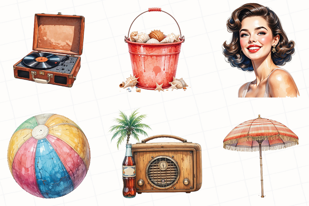 1950s Style Summer Beach Day Clipart, an Illustration by OK Design (Photo 4 of 5)