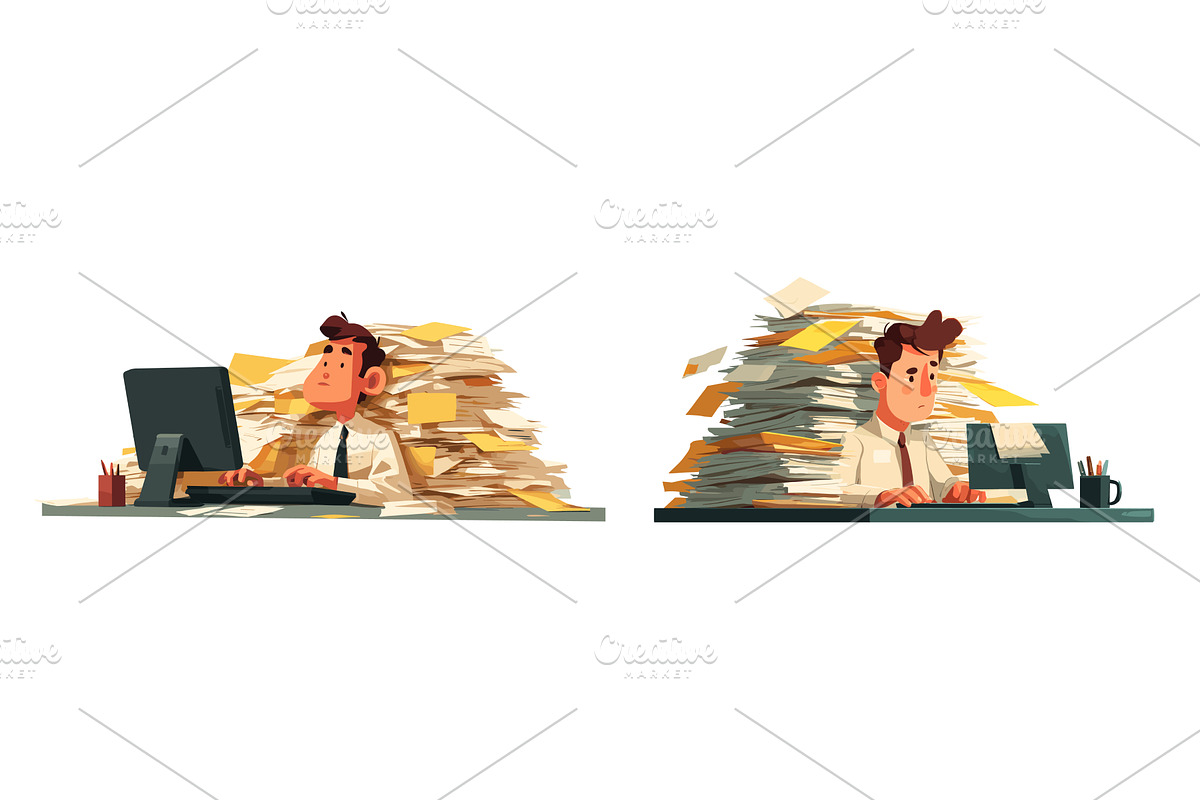 Overload paperwork. Overworked, an Education Illustration by Stock-Smart-Start
