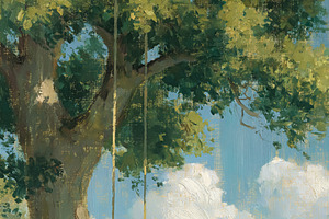 Woman on a swing with dog enjoying peaceful summer day in a rura, an Illustration by Studio ANNA