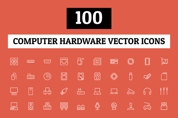 100 Computer Hardware Vector Icons preview 3