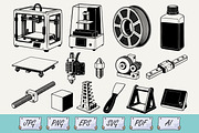 3D Printing Equipment Doodle SVG, a Technology Illustration by Ghagra (Thumbnail 1 of 3)