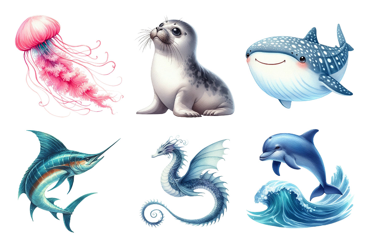Ocean-Themed Animals Clipart Bundle, an Illustration by Daily.Designs (Photo 2 of 5)