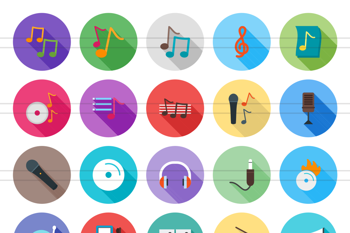 50 Music Flat Shadowed Icons, an Icon by IconBunny (Photo 2 of 3)