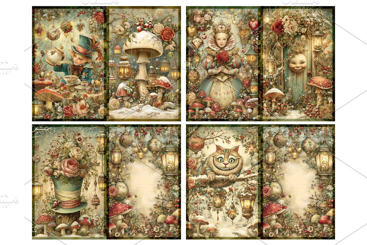 Christmas Alice Junk Journal Pages, a Seasonal Illustration by Print Haven Mochi Vintage (Photo 4 of 11)