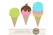 Ice Cream Party Cliparts, an Illustration by JennyL Designs (Thumbnail 2 of 3)