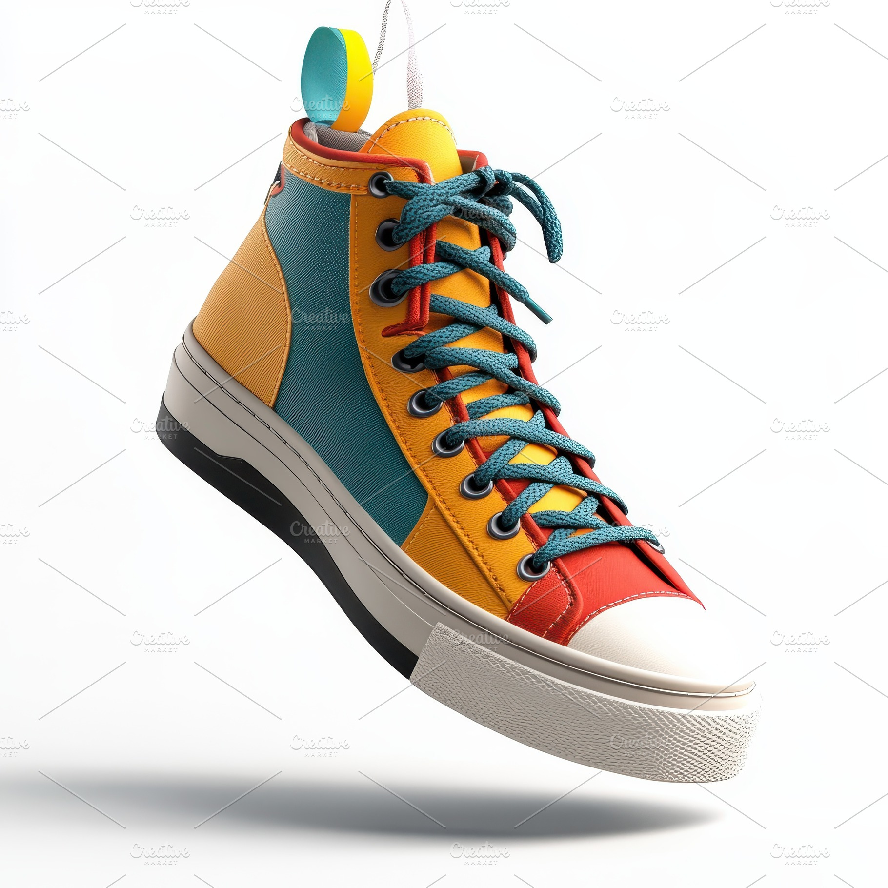 Colorful High Top Sneaker Hanging Fa, an Abstract Photo by Pixeness Studio