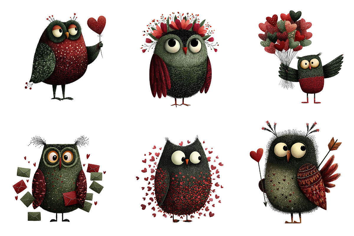Whimsical valentine Owl Clipart, an Illustration by Dream Creation (Photo 2 of 8)